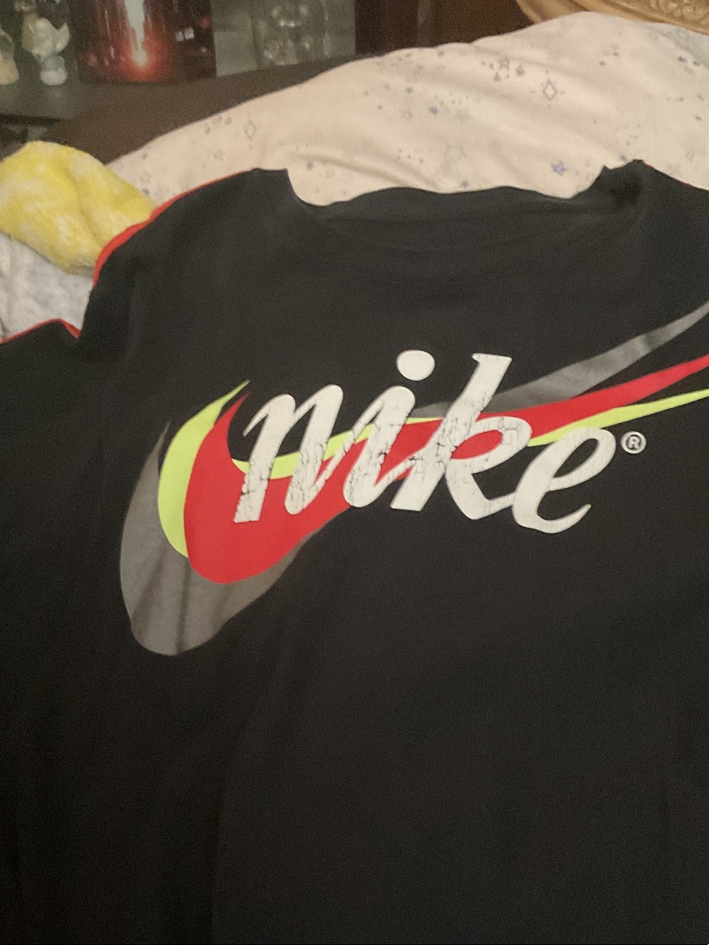 Nike Black Short Sleeve Tee with Red and Neon Green Swoosh
